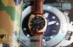 Best Quality Copy Panerai Radiomir GMT Rose Gold Bezel Brown Leather Strap Watch